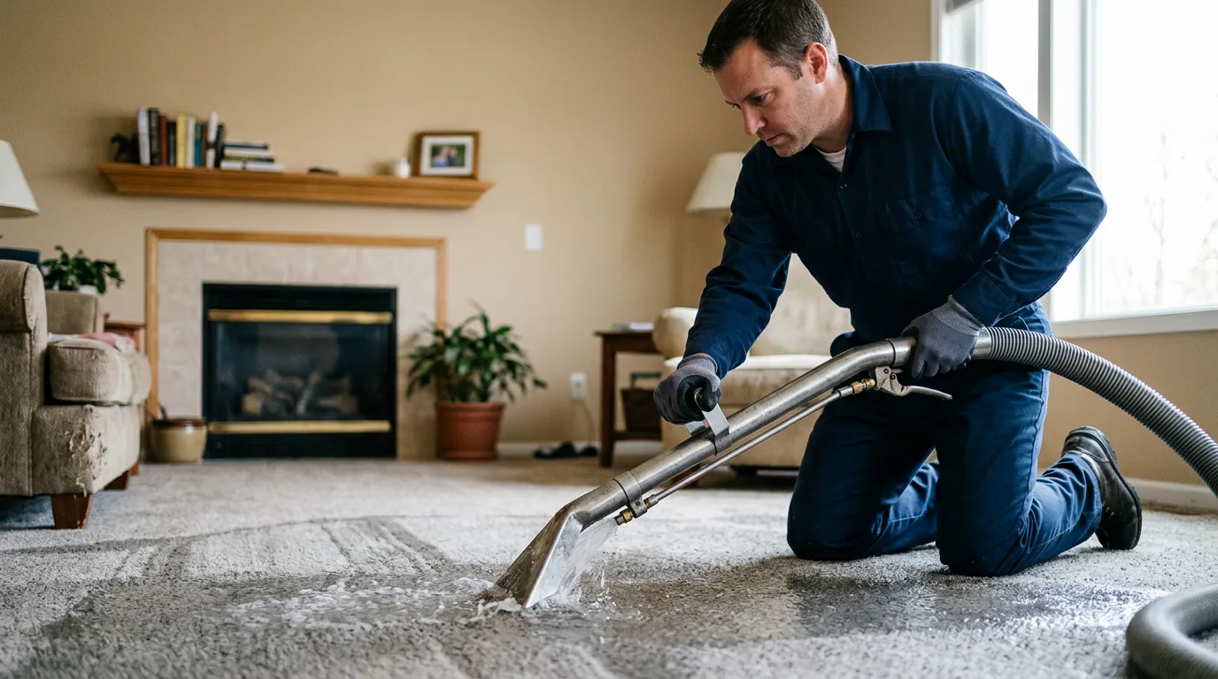 Water damage restoration technician working near Beldenville, WI